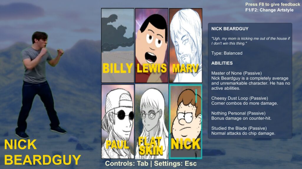 Mega Knockdown's character selection screen