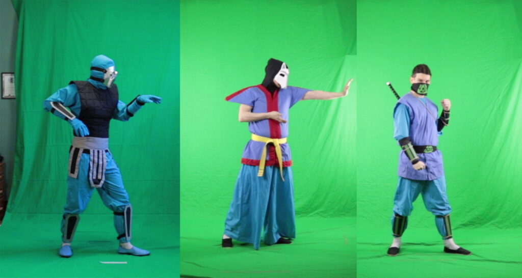 The digitized actors used for Tiger Tournament: green screen, home made costumes and a lot of creativity.