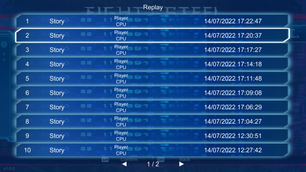 Replay screen showing 10 story replays in a list