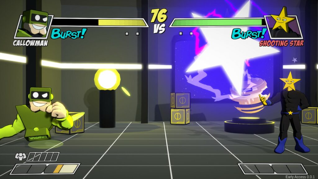 A fight between the characters Callowman and Shooting Star, a secret boss. The two characters fight in a space station. Shooting Star has a huge energy star near him.