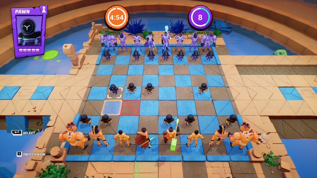 A picture showing a blue Pawn preparing to capture an orange Pawn en passant